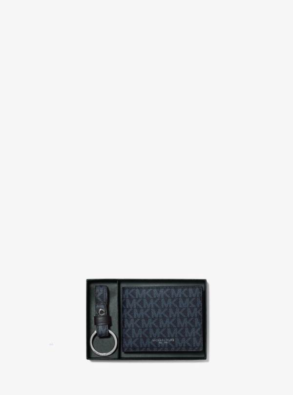 Panske Penazenky Michael Kors Logo Slim Billfold With Keychain Modre - Doplnky Michael Kors Obchod | POQJF-0237